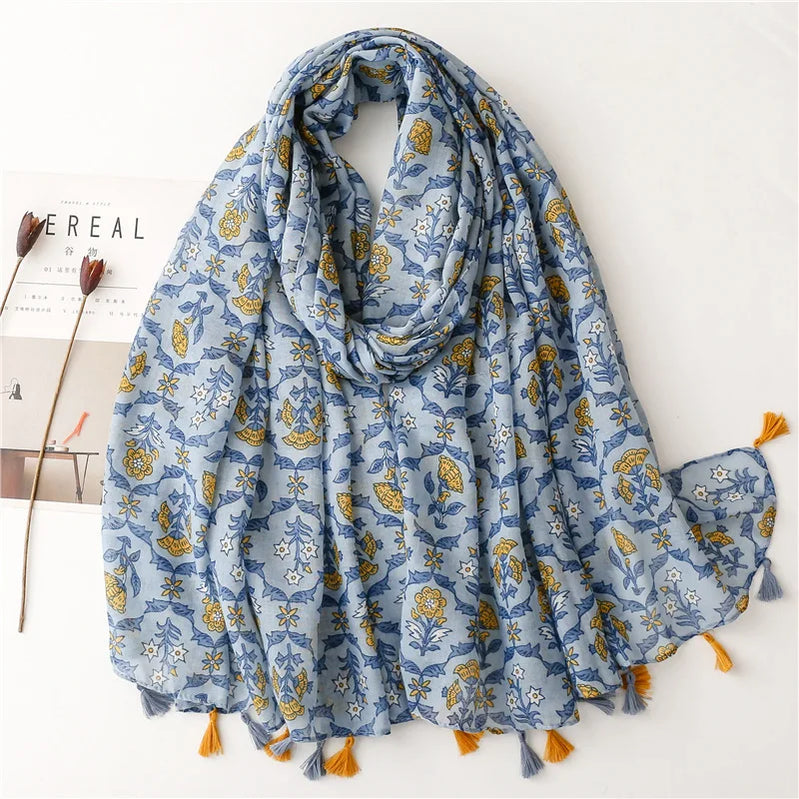2023 Fashion Paisley Abstract Floral Tassel Viscose Shawl Scarf Lady High Quality Wrap Thin Pashmina Stole Muslim Hijab 180*90Cm 13