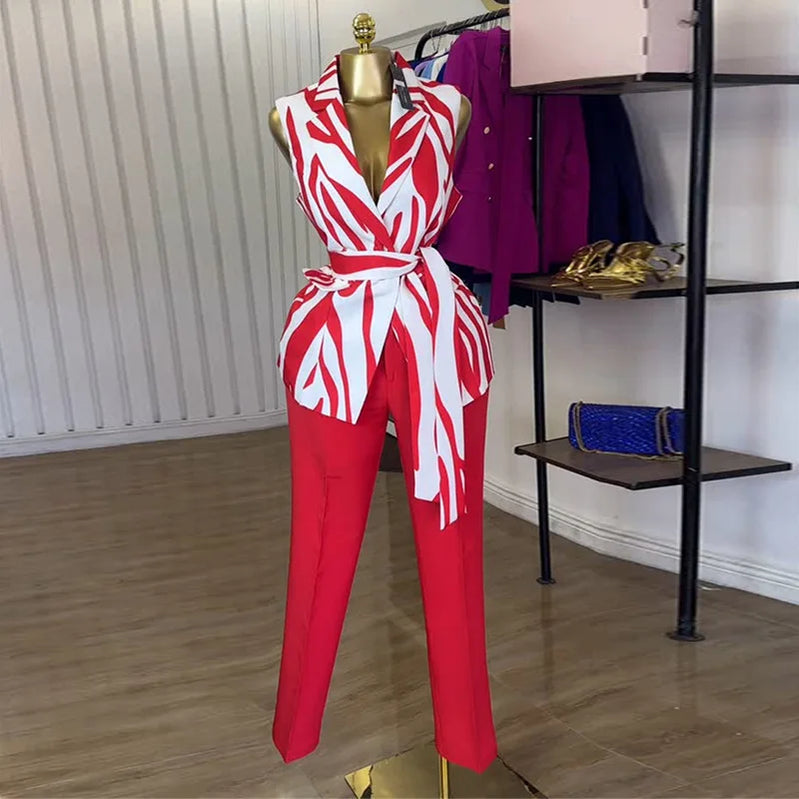 CM.YAYA Fashion Women's Set Sleeveless Notched Collar Blazer Tops and Pants Sets 2025 Summer OL Street Two 2 Piece Sets Outfits