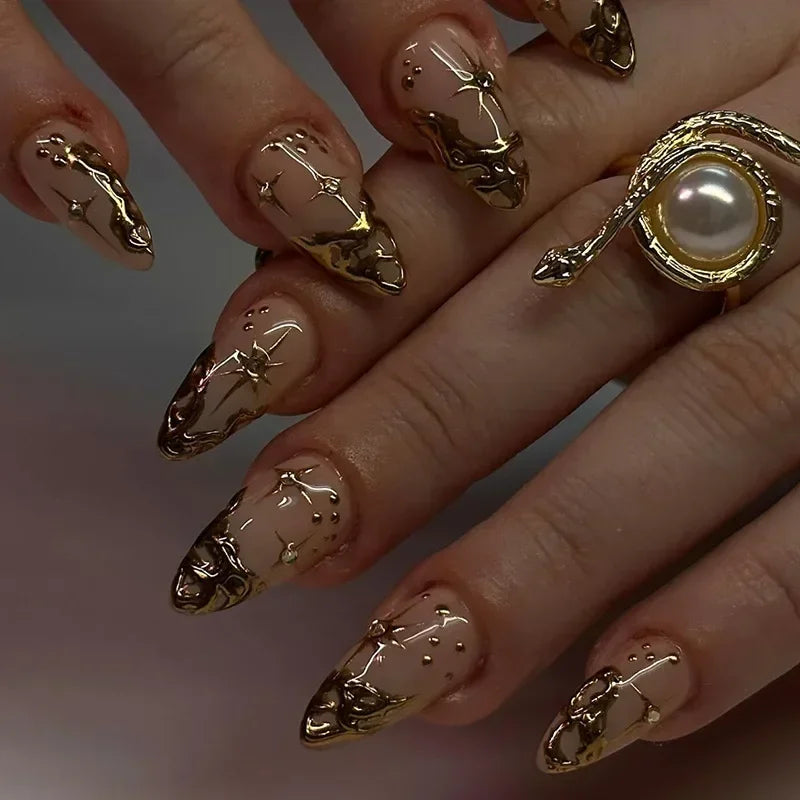 24pcs Leopard Print Almond Fake Press on Nails with Mini Flower Acrylic Fake Nails Retro Sweet Cool Design Press Ons French Nail