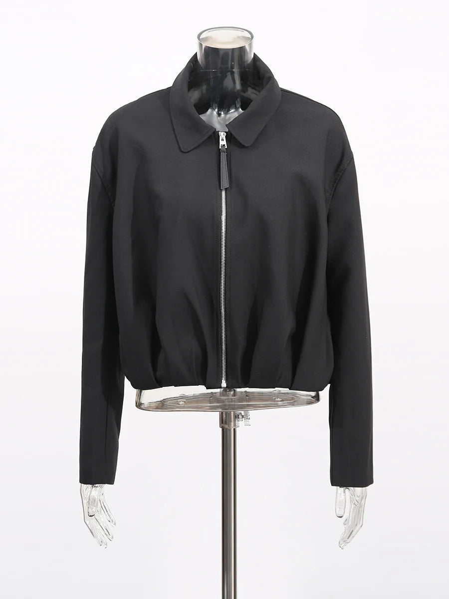 TWOTWINSTYLE Fashion Casual Two Piece Sets for Women Lapel Long Sleeves Patchwork Zipper Top High Waist Wide Leg Pant Set Female