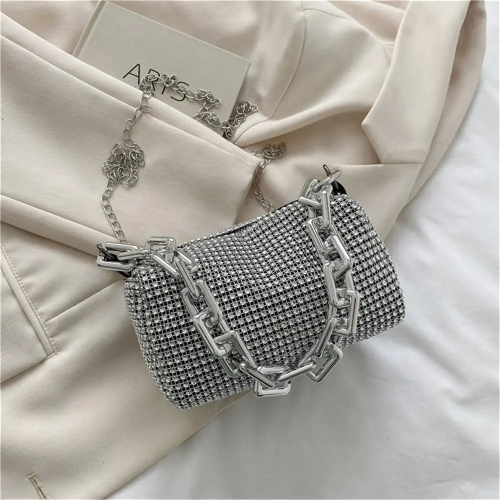 Personalized Small Waist Bags For Women Stylish Commuter Sequined Handbags Shoulder Strap Bag Lightweight Casual Shoulder Bag 2-Silver