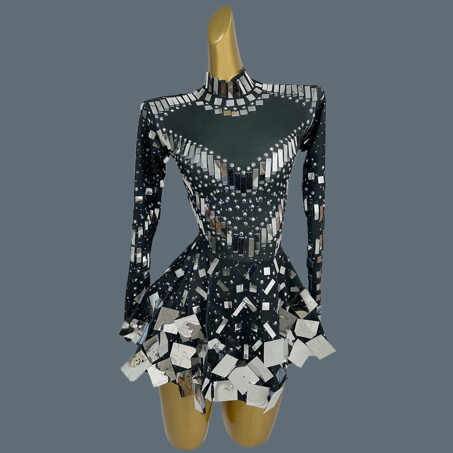 Fancy Sequins Pleated Mini Dress for Hot Girls Bar Nightclub Stage Show Outfit Dance Performance Wear Dance Troupe Outfit Xieshi