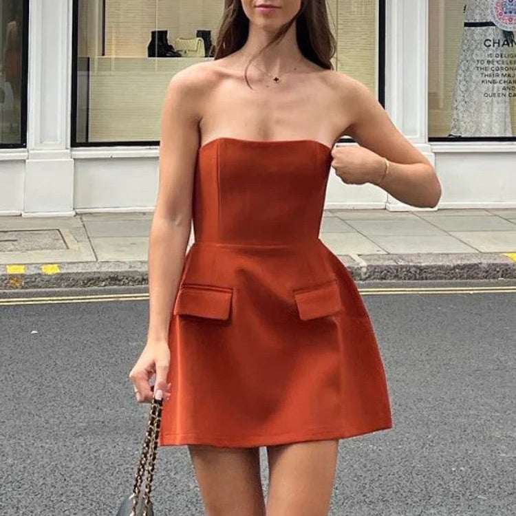 Tossy Fashion Patchwork Bandeau Mini Dress For Women Sleeveless High Waist Slim Elegant Backless Dress Casual Solid Dress 2024