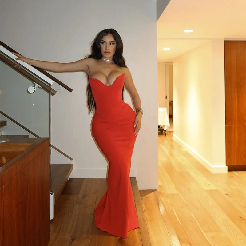 Corsets Tube Sleeveless Midi Dress Prom New In Backless Bodycon Sexy Elegant Cheap Street Evening Formal Dresses