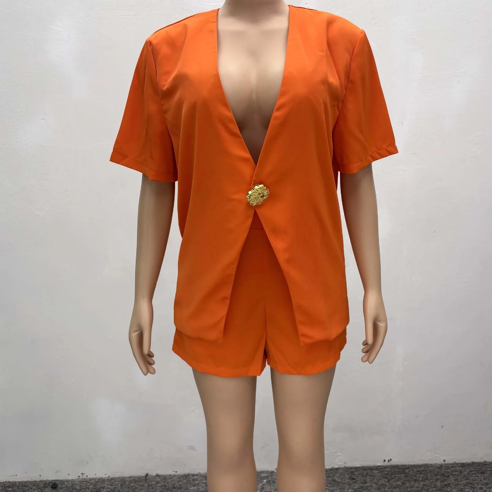 CM.YAYA Women Set v-neck Short Sleeve Shirts blazers +Shorts suits Two 2 Piece Sets Fashion 2025 OL Work Outfit Tracksuit Summer