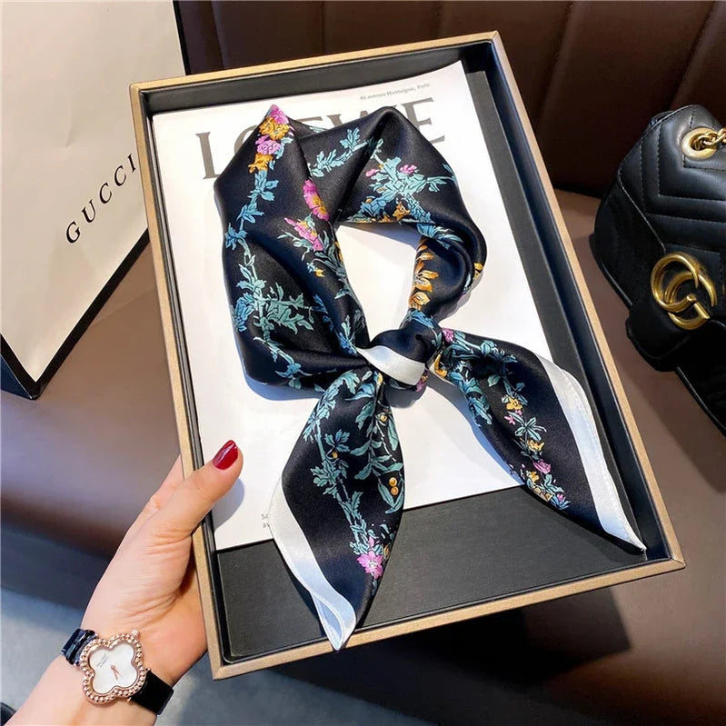 Square 100% Real Silk Scarf Women Bufanda Shawls Wraps for Lady Neckerchief Natural Foulard Femme Bandana Scarves Pashmina 2023 18223 68x68cm