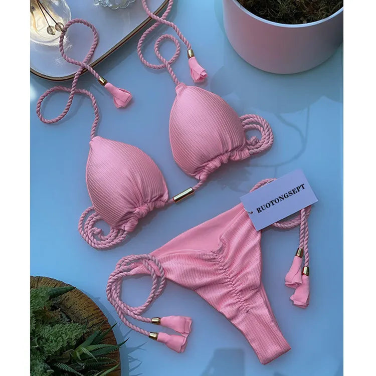 Sexy Bikini Push Up Women Swimsuit Thong Brazilian Bikini Swimwear Female Swimming Bathing Suit Beachwear 8240