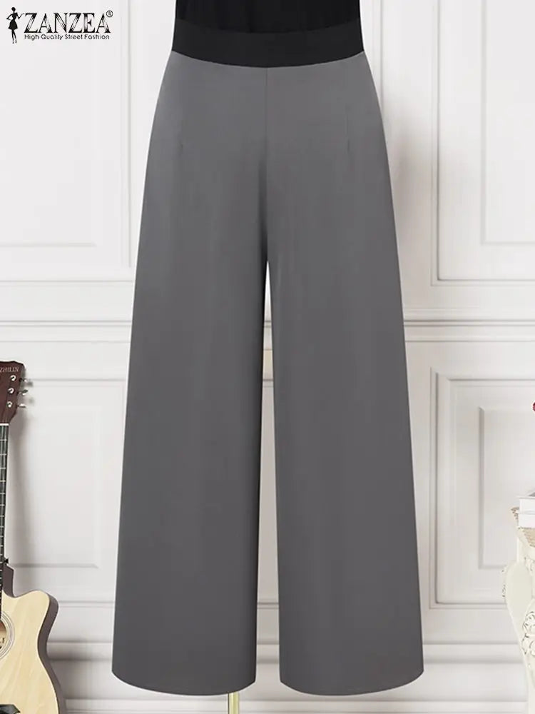 Women Pleating Pantalons Korean High Waist Pants Vintage Wide Leg Long Trouser Casual Loose Colorblock Streetwear Pants