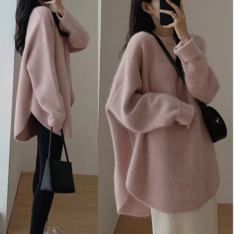 Fashion Knit Pullover for Women Sweet O-neck Fluffy Sweater Female Spring Autumn Soft Elegant Long Sleeve Ladies Knitwear