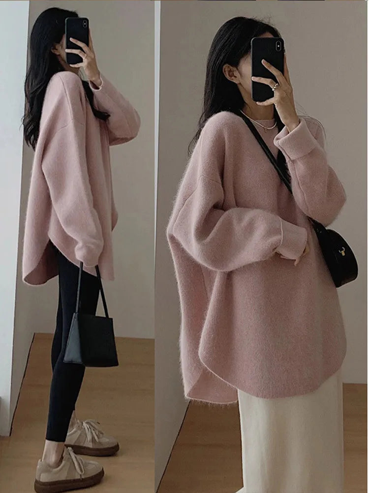 Fashion Knit Pullover for Women Sweet O-neck Fluffy Sweater Female Spring Autumn Soft Elegant Long Sleeve Ladies Knitwear