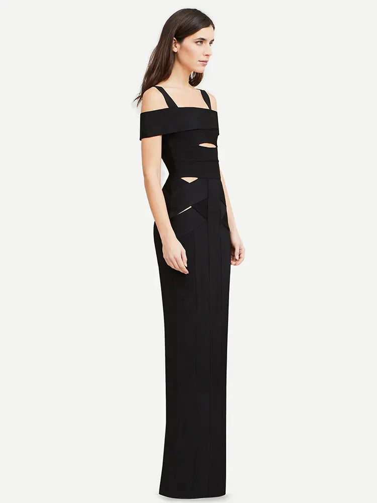 2025 Sexy Women's Hollow Design Bandage Dress Spaghetti Strap Shoulder Sleeve Bodycon Long Dress Cocktail Evening Party Vestidos