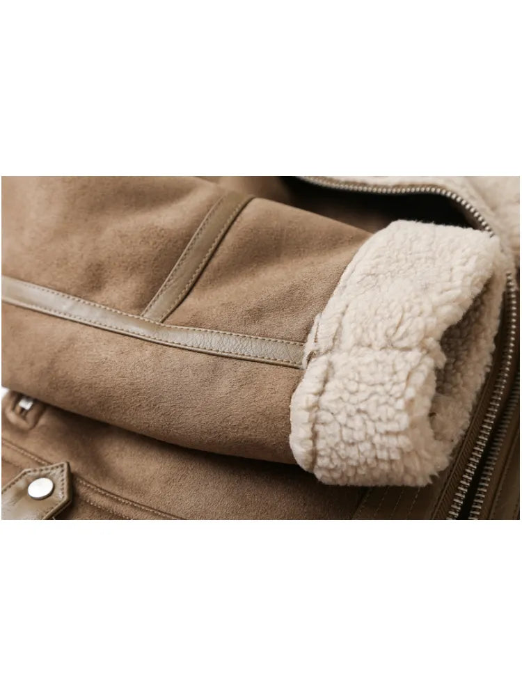 Brown Jacket For Women Winter Vintage Fur Integrated Jacket Lapel Long Sleeves Jackets Female Outwears Chic