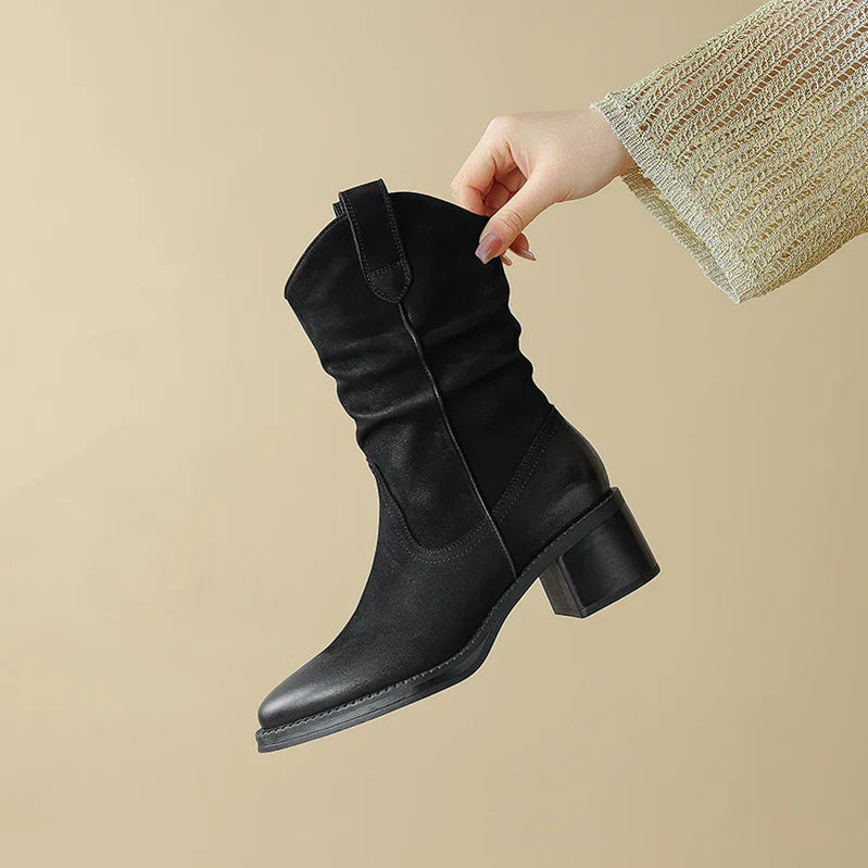 New Autumn/Winter Women Boots Round Toe Chunky Heel Shoes Western Boots Zapatos De Mujer Ankle Boots Genuine Leather Shoes