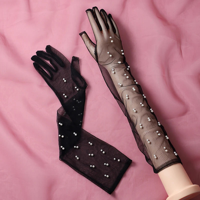 New Original Vintage Gloves Hepburn Black Satin Thin Bowknot Stage Banquet Bride Accessories ST-0074-B