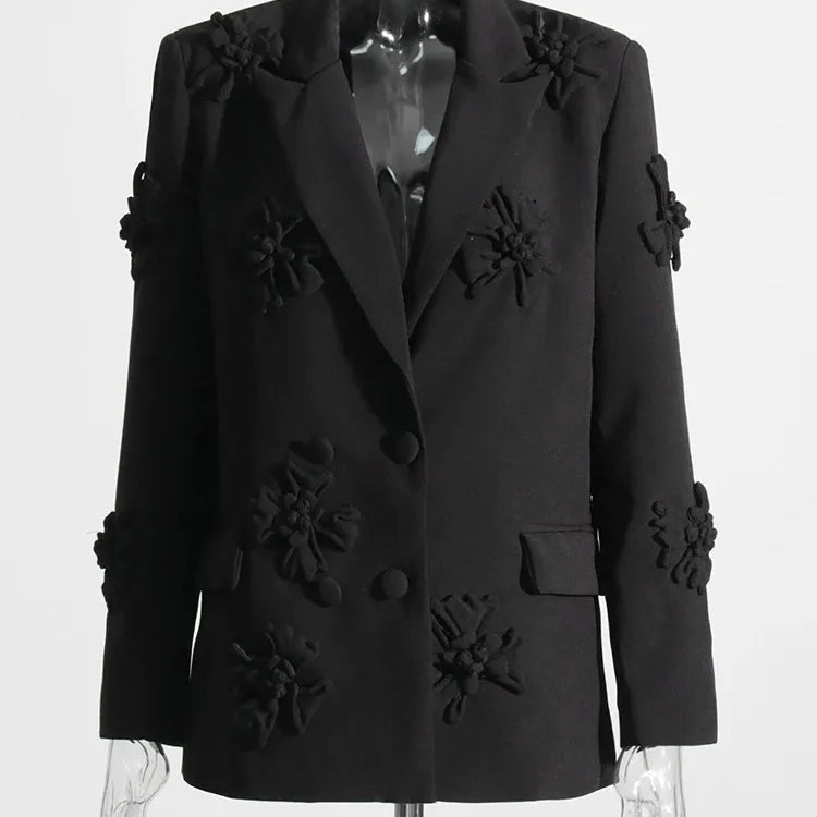 TWOTWINSTYLE Solid Patchwork Appliques Two Piece Sets For Women Lapel Long Sleeve Coat High Waist Pant Chic Set Female Clothing