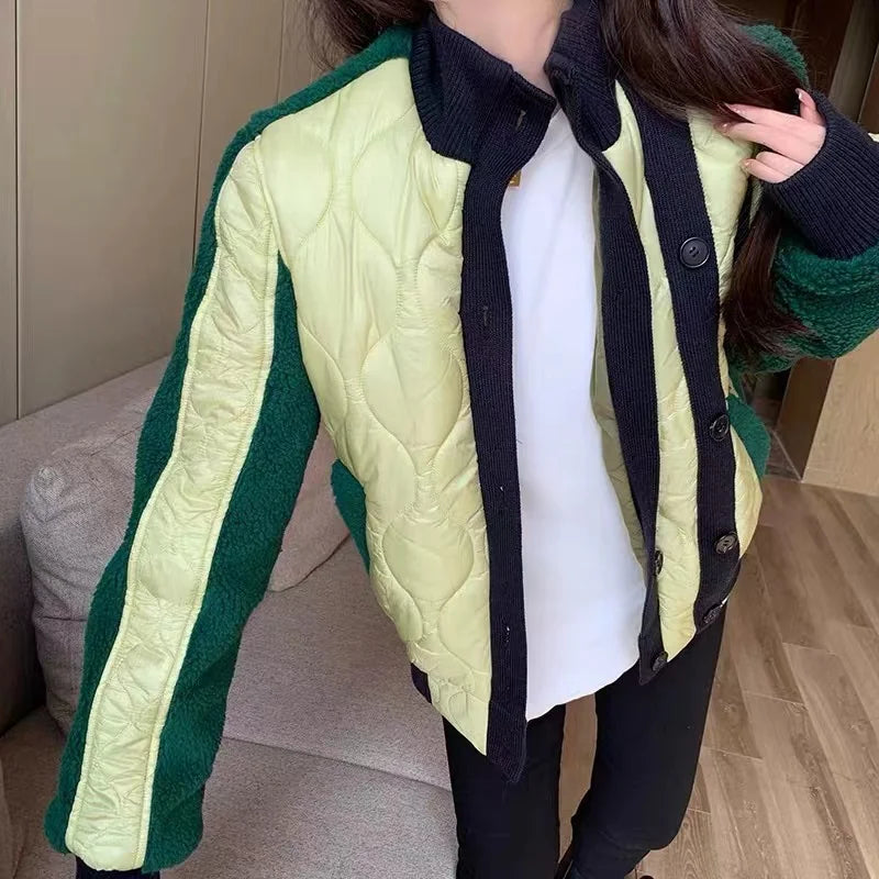 Women's Color-Block Padded Jacket Quilted Coat Cozy Winter Outwear