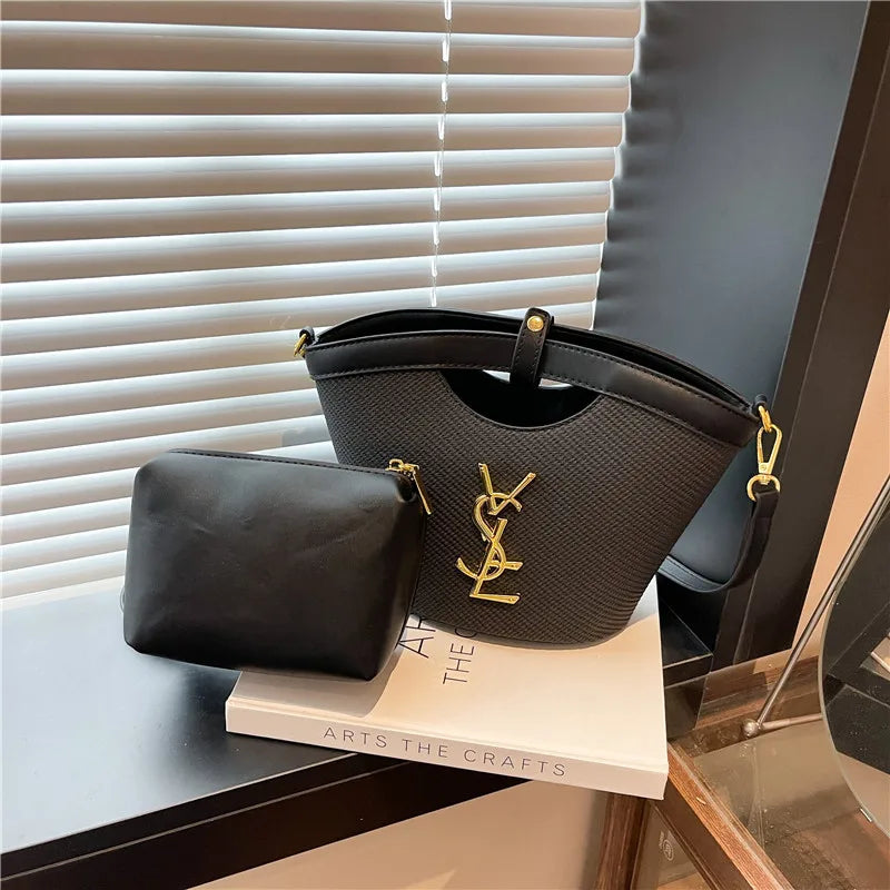 2025 New Vegetable Basket Bucket Bag Simple Elegant Fan Tote Bag Handheld Shoulder Crossbody Foreign Trade Bag