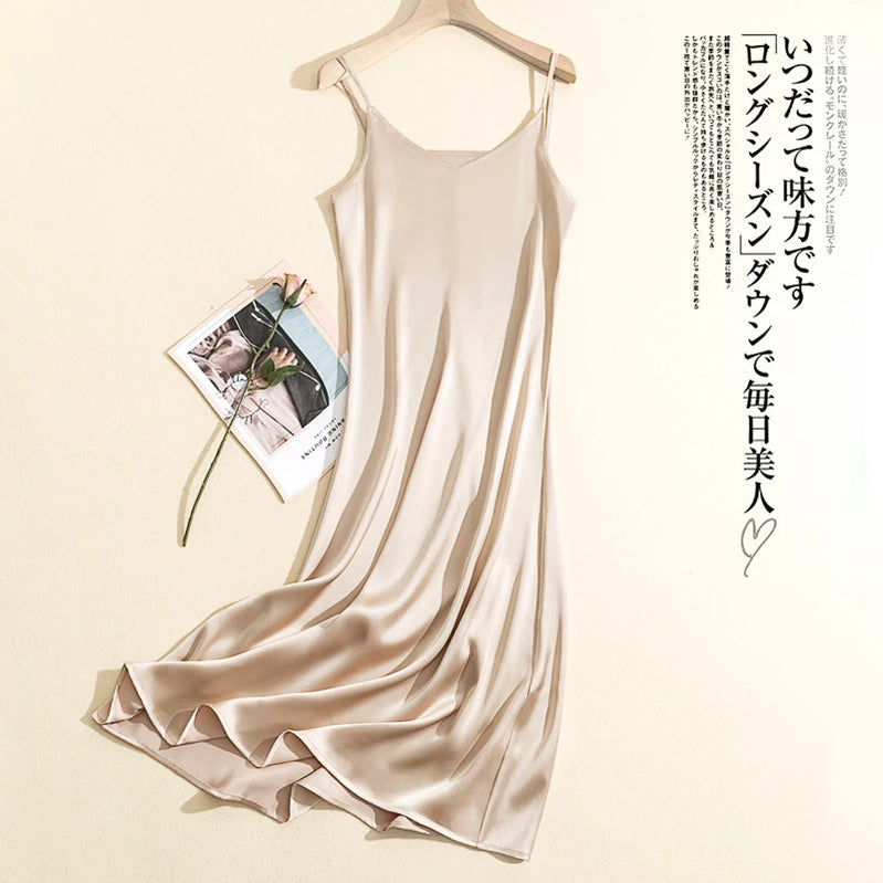 2024 Summer Chic Elegant Dresses For Women Adjustable Strap Satin Long Birthday Party Dresses Maxi Beach Sundress Robe Vestido beige