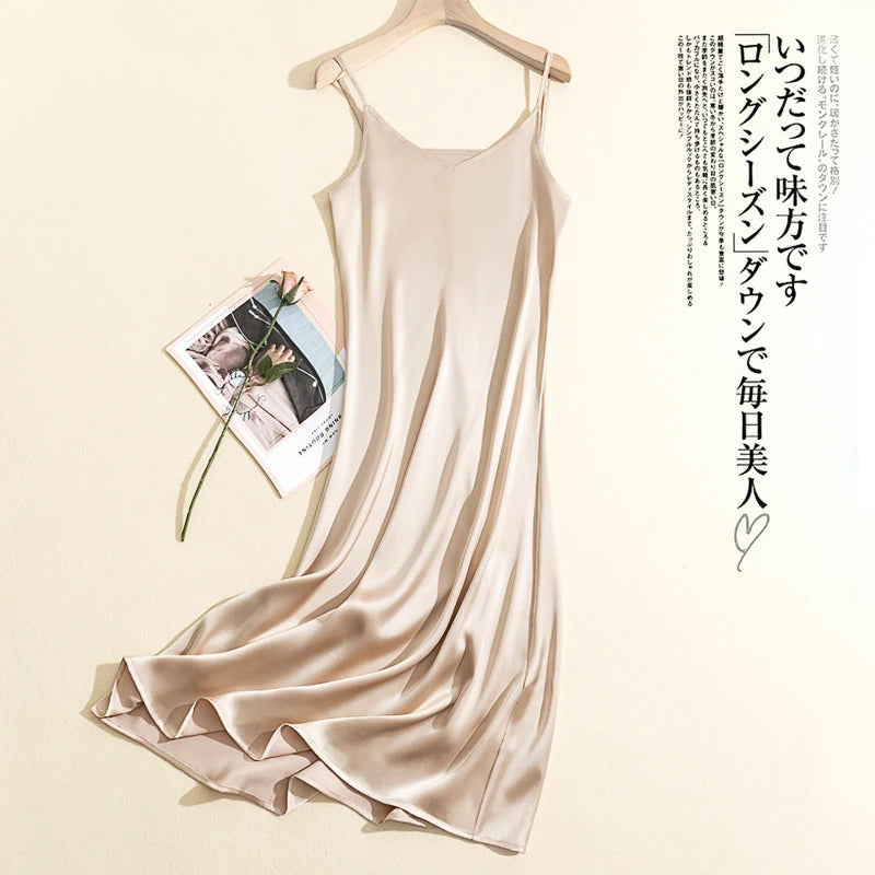 2024 Summer Chic Elegant Dresses For Women Adjustable Strap Satin Long Birthday Party Dresses Maxi Beach Sundress Robe Vestido beige
