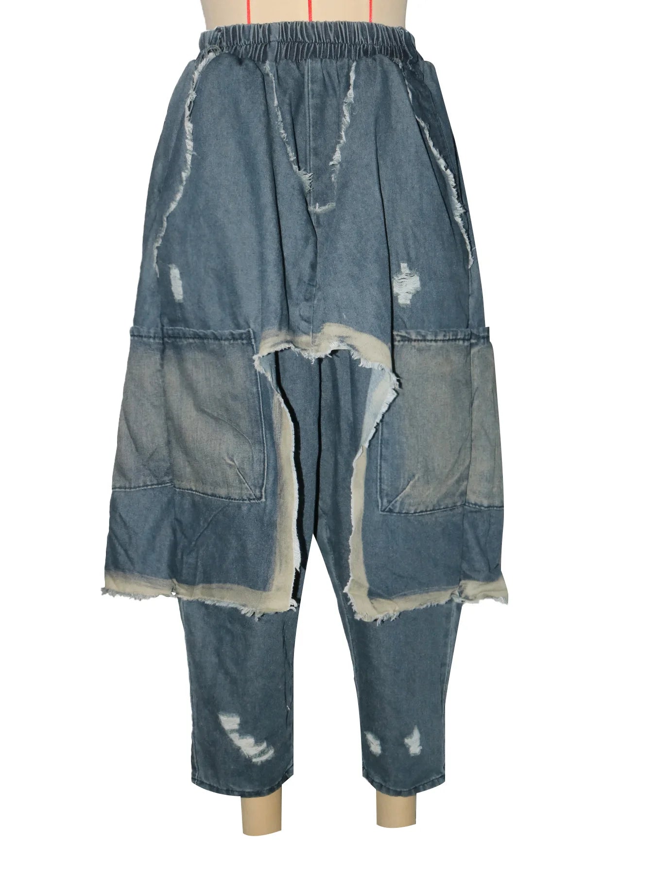 CM.YAYA Women Streetwear Ripped Out Hole Denim Pants 2025 Fall Autumn Loose Safari Style Cargo Harem Hip Hop Jeans