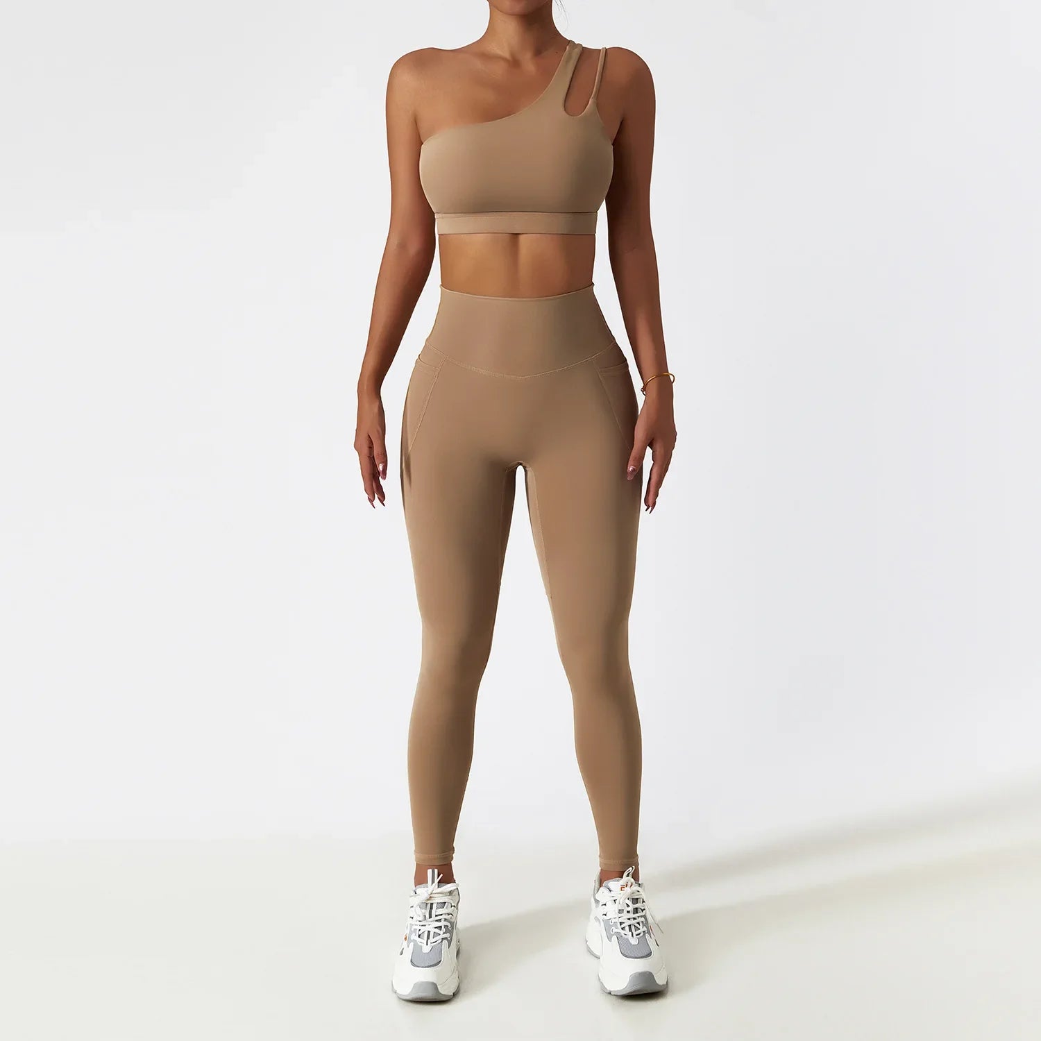 Women Seamless One Shoulder Yoga Set Sexy Sports Bra Workout High Waist Yoga Suit Leggings Workout Set Fitness Suits Sportswear B6