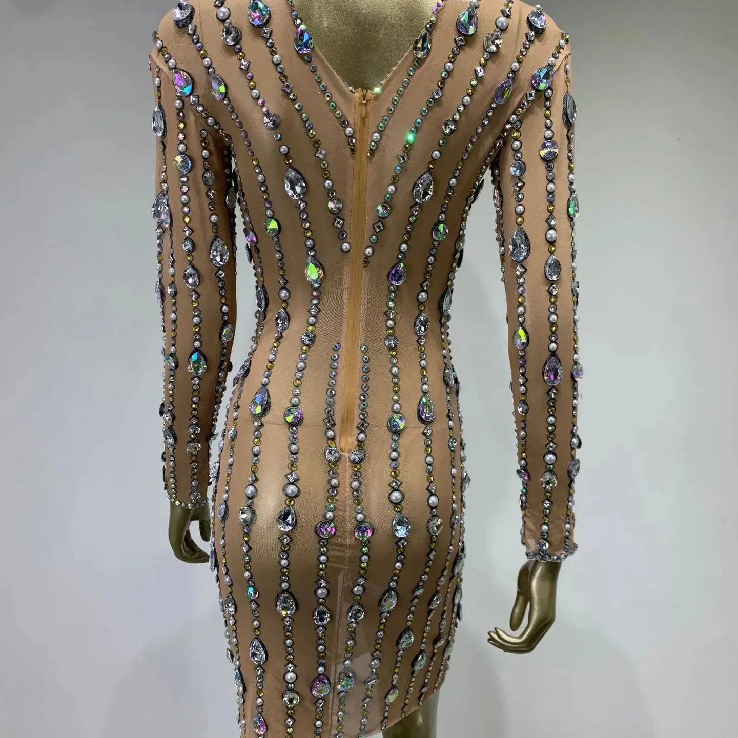 Stock Women Luxury Sexy Mesh Crystal Diamonds Beading Mini Dress Birthday Party Costume Bar Nightclub Stage Performance Clothing