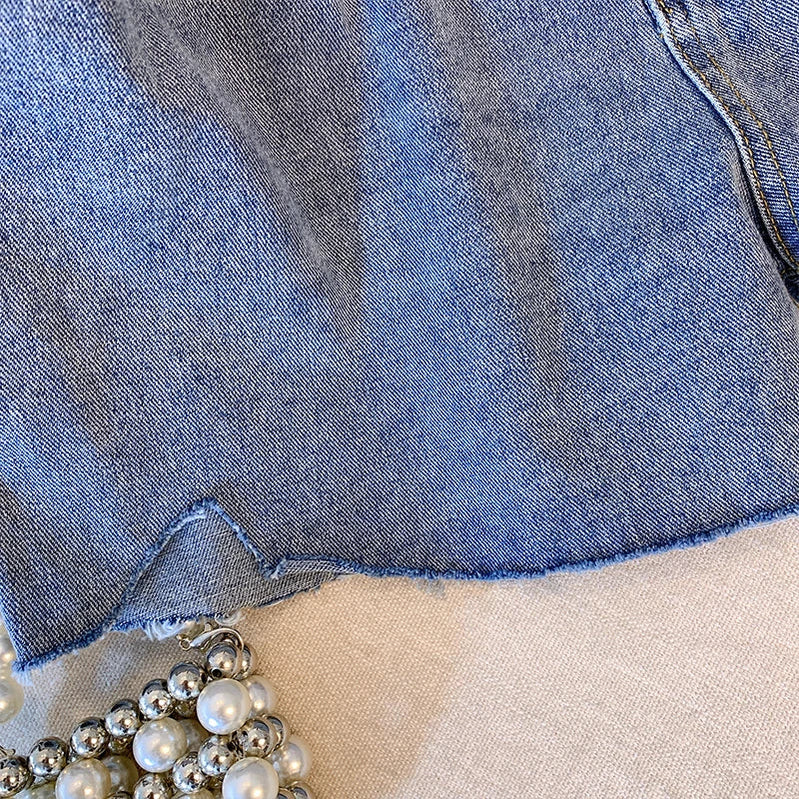 Plus-size women's summer denim shorts Washed denim fabric ripped design Street shorts Commuter party jeans asymmetrical design