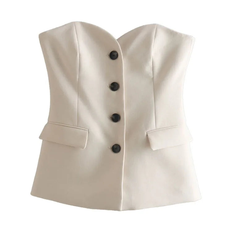 ZATRHMBM 2022 New Fashion Vintage Clothes For Lady Sleeveless Button Underwear Style Vest Patch Pocket White Crop Top Female Photo Color 2 CHINA