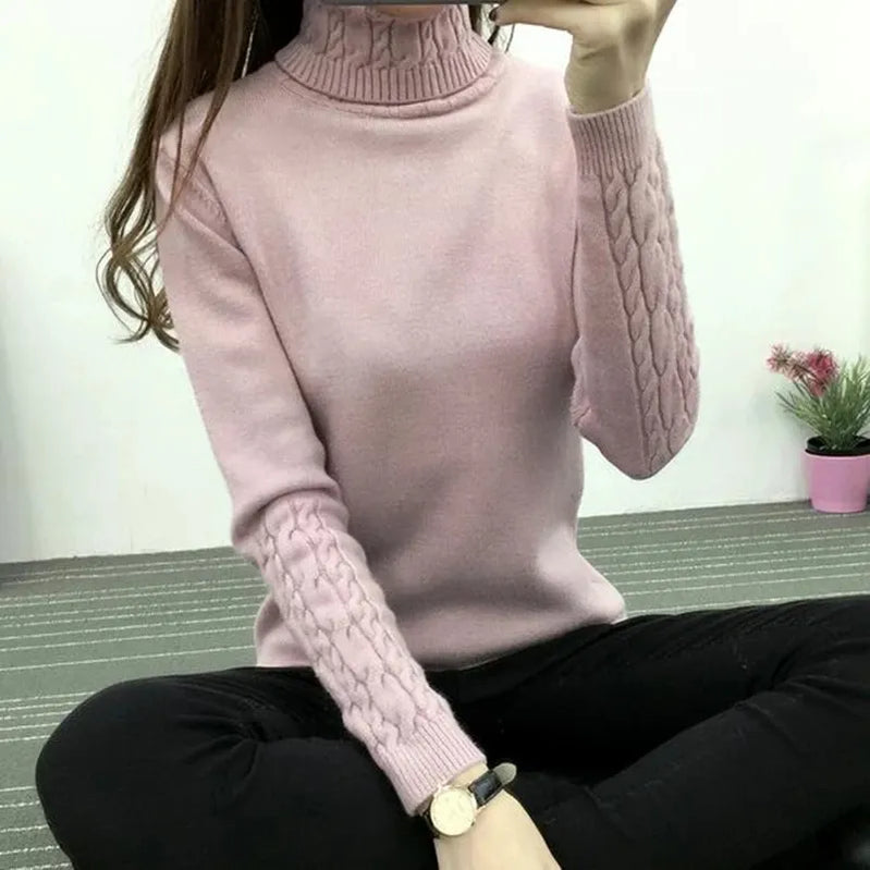 Women Turtleneck Winter Sweater Women Long Sleeve Knitted Women Sweaters And Pullovers Female Jumper Tricot Tops Pink