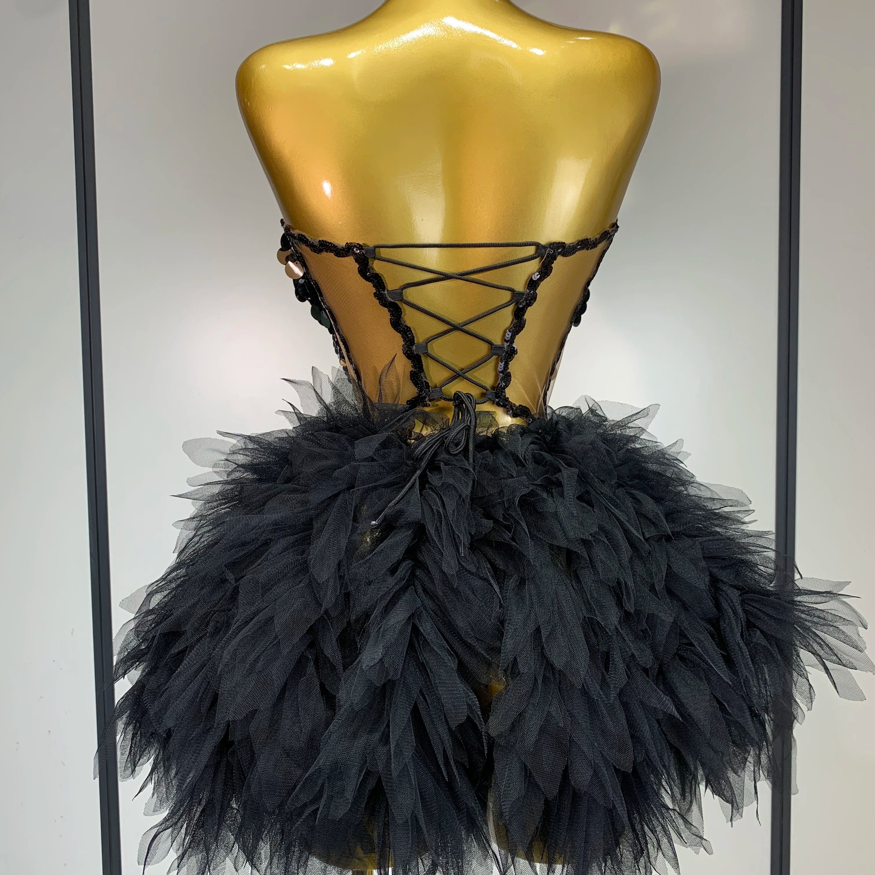 Sparkly Black Sequins Two Pieces Set for Women Party Evening Prom Celebrate Birthday Photo Shoot Dress Nightclub Dance Costume