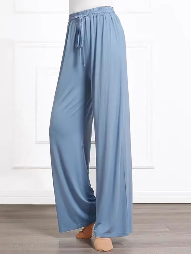ABRINI Women Drawstring Elastic Waist Thin Solid Pants Casual Straight Pants Sports Wide Leg Trousers For Women Spring