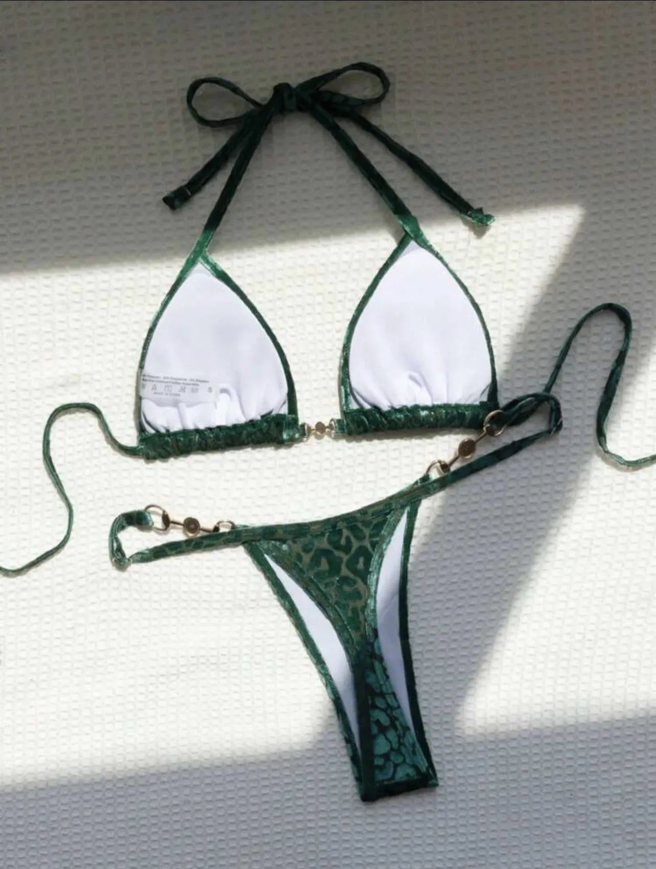 Sexy Leopard Print Glossy Bikini Women's 2-piece Thong Swimwear Suspender Lace-up Low Waist Backless Bathing Suit Beachwear