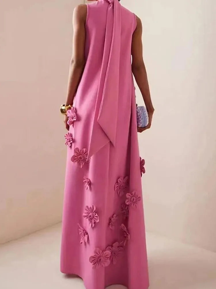 TWOTWINSTYLE Patchwork Lace Up A Line Dress For Women Stand Collar Sleeveless High Waist Spliced Appliques Slim Dresses Female