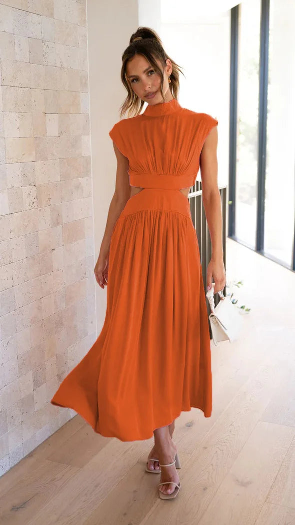 Women Spring Summer Long Maxi Dress Solid Color Fashion Sleeveless Backless Sweet Elegant Casual Dress 2023 Long-Orange