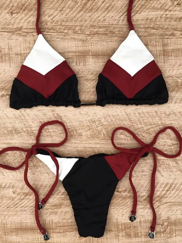 Sexy Halter Swimsuit Women Thong Micro Bikini Push Up 2023 Brazilian Bikini Tropical Plant Print Swimwear String Mini Swimsuit