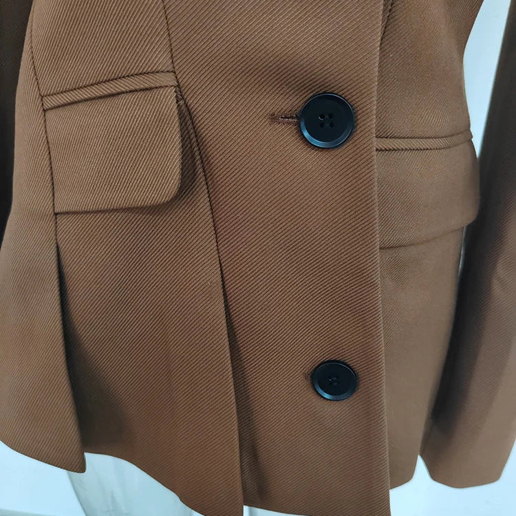 DEAT Fashion Women's Blazer Notched Collar Long Sleeve Diagonal Single Breasted Folds Waist Suit Jacket Spring New 7AB1120