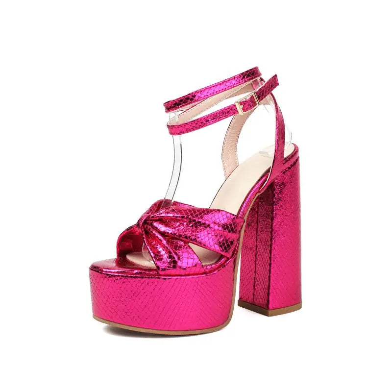 SIMLOVEYO Sexy Women Sandals Peep Toe Block High Heels Ankle Buckle Strap Platform Hill Size 45 Party Shoes