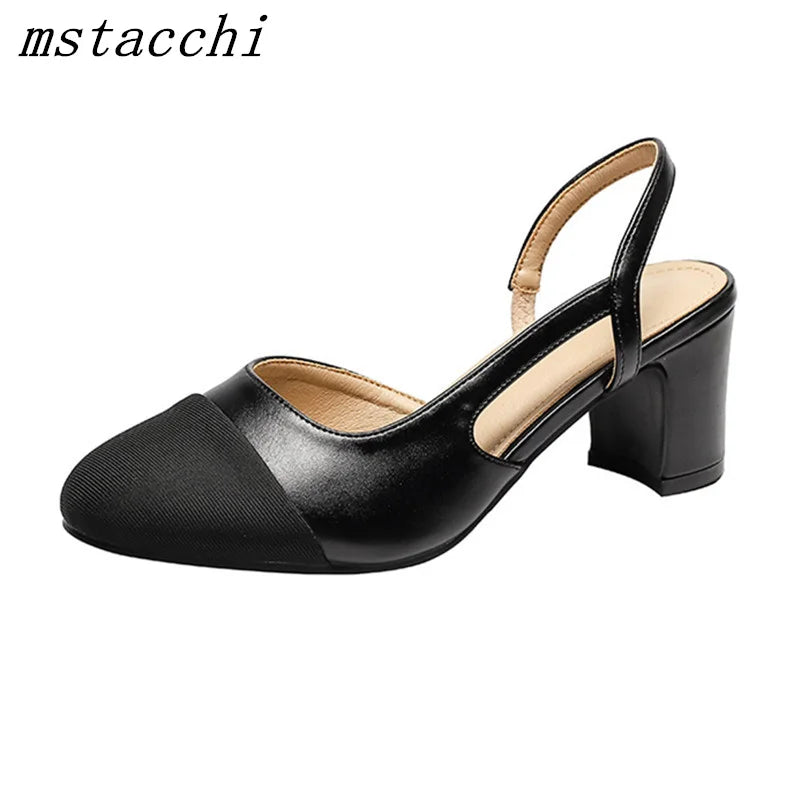 Sapatos femininos de salto médio damasco, cores mistas, bico redondo, sandálias casuais femininas, vestido de festa, sapatos slingbacks, tendência