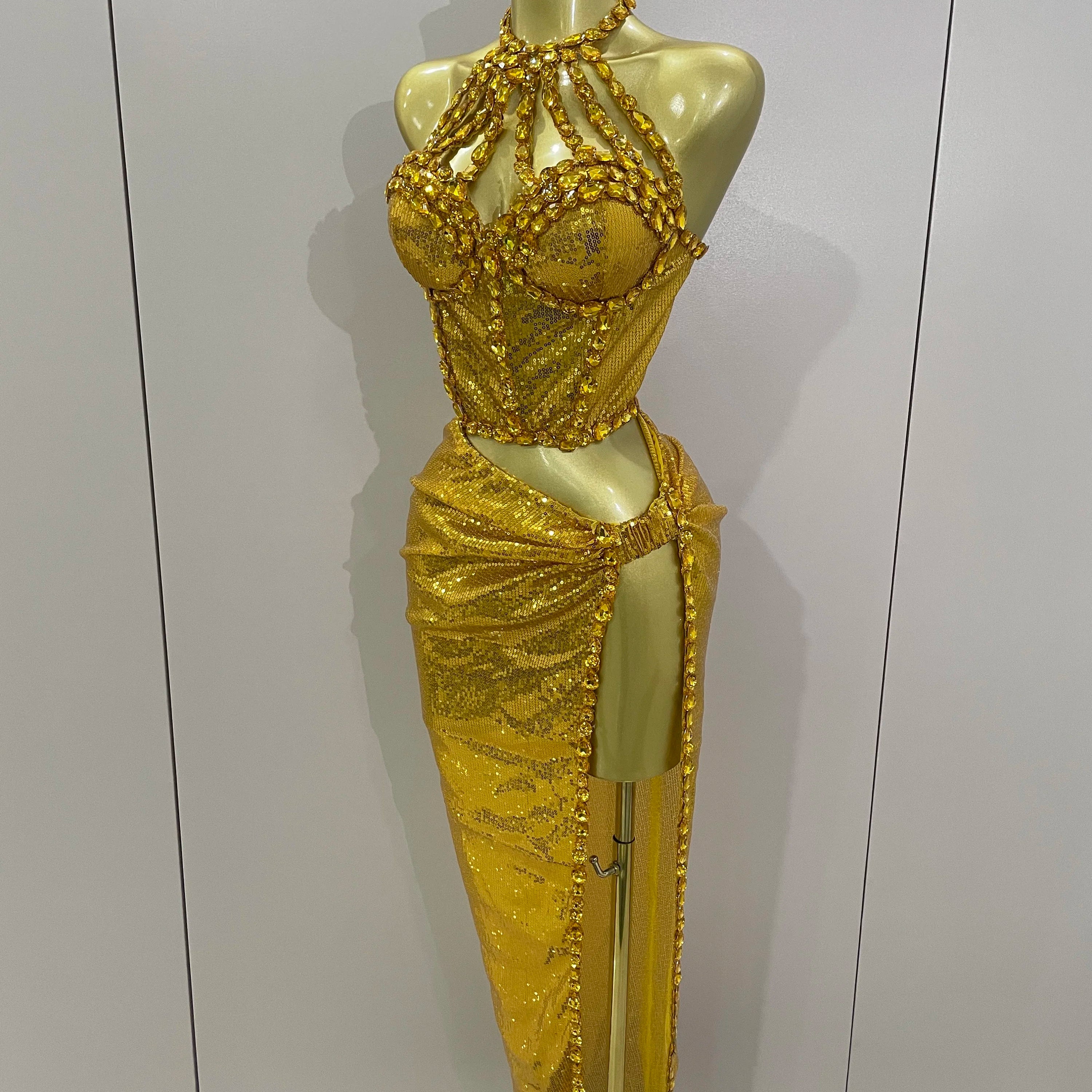 Sexy Luxury Shiny Diamond Sequins Cocktail Dress 2Pcs Set 2025New Women Evening Celebrate Birthday Party Nightclub Stage costume