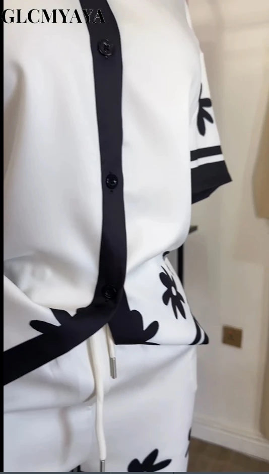 GLCMYAYA floral printed Side Women's Set Half Sleeve Shirt Tops and Shorts 2025 Holiday Vacation Street Two 2 Piece Set Outfits