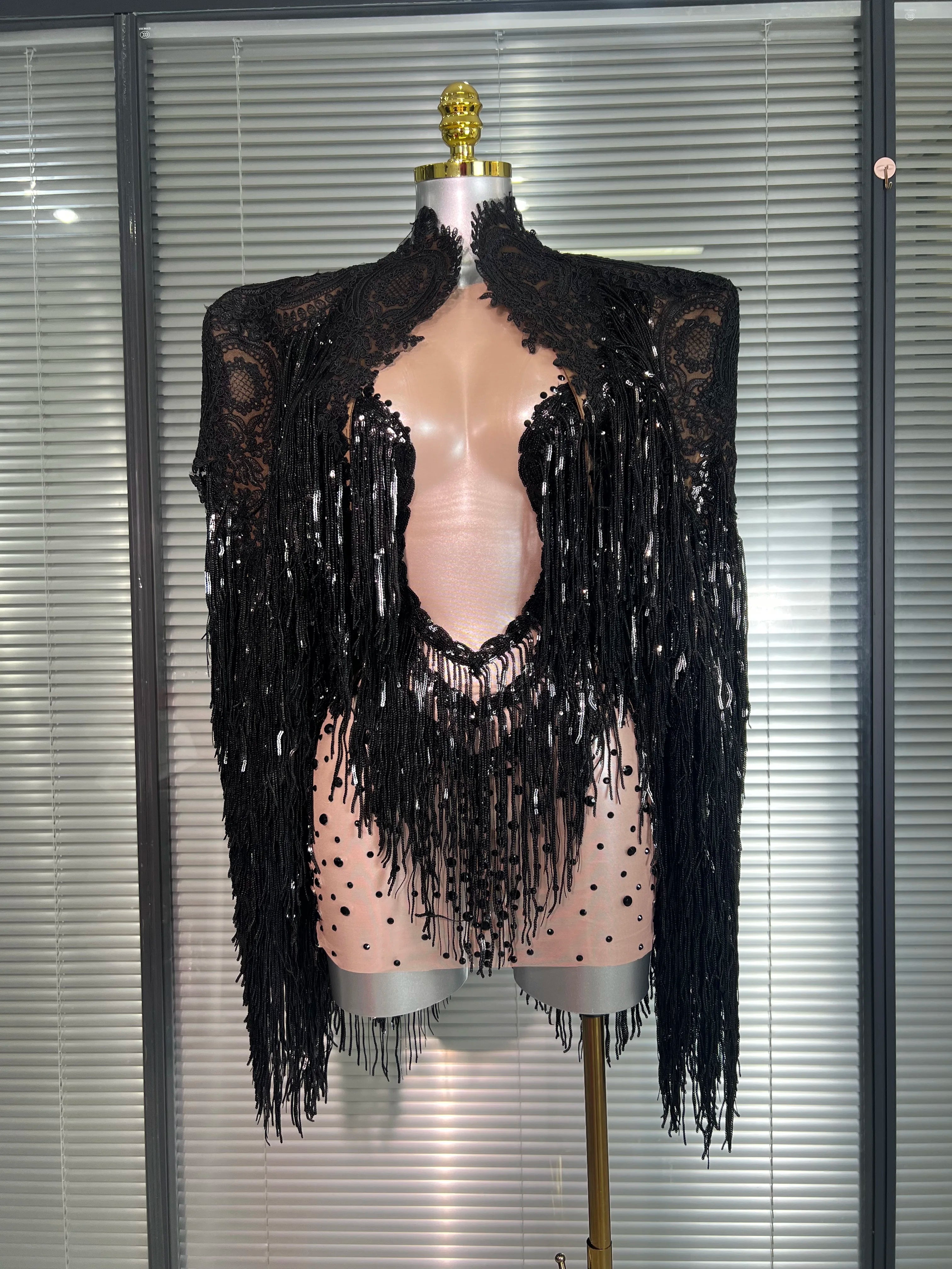 Celebrity New Women Sexy Mesh Sheer Crystal Stage Costume Stage Dancer Night Club Tank Mini Party Dress Coat 2 Pieces Set