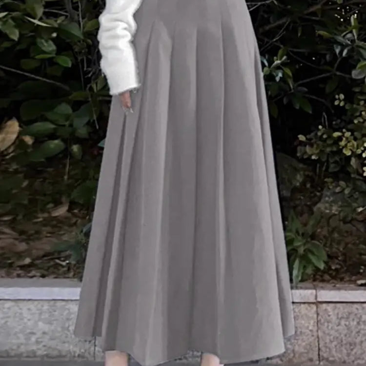 Women High Waist Jupe Korean Fashion Pleating Skirt Vintage Office Lady Spring Falda Holiday Loose Solid Maxi Skirts