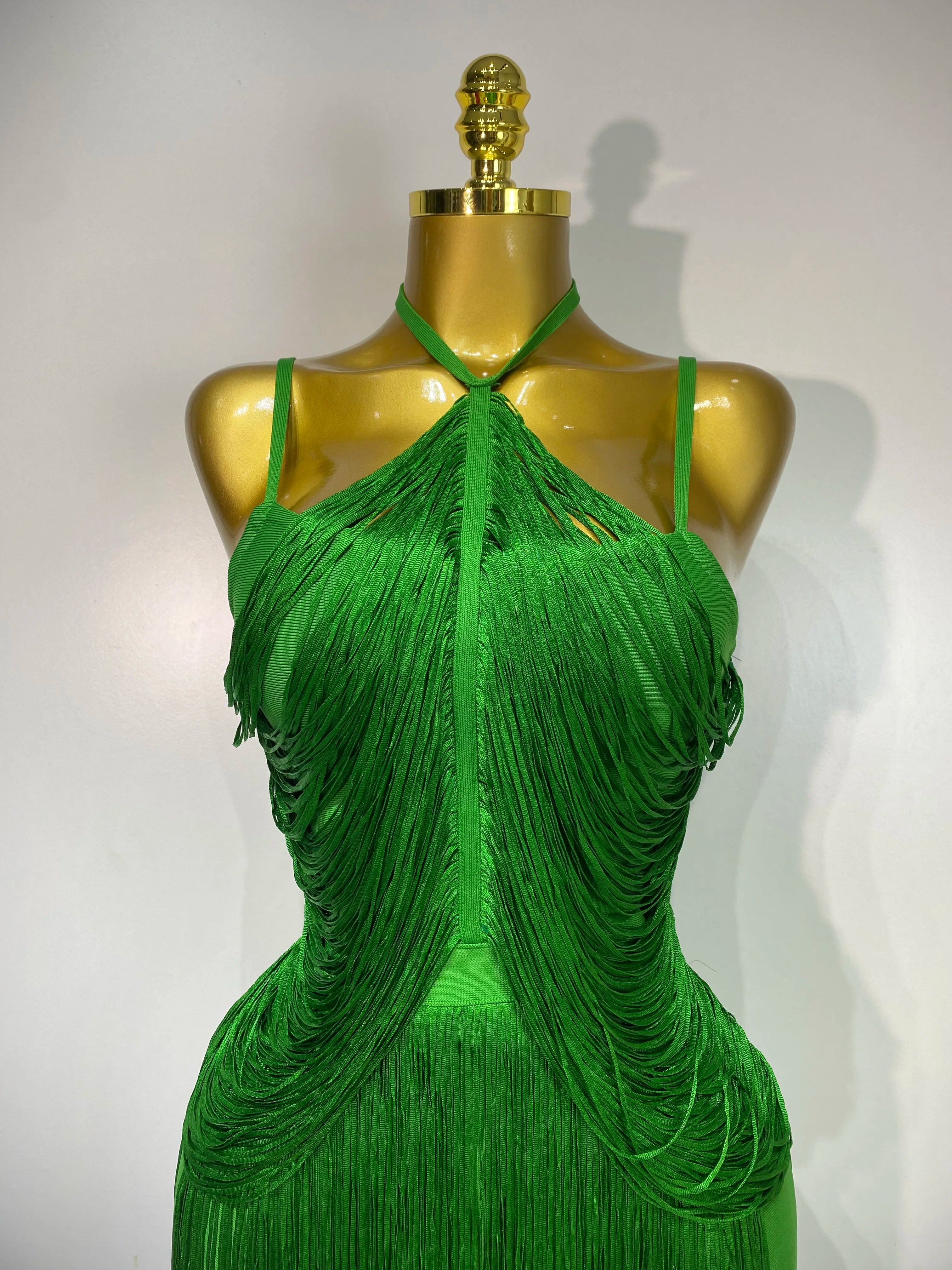 Women Sexy Backless Tassel Green Ankle Bodycon Bandage Dress 2025 Celebrity Elegant Evening Club  Luxury Birthday Party Outfit 