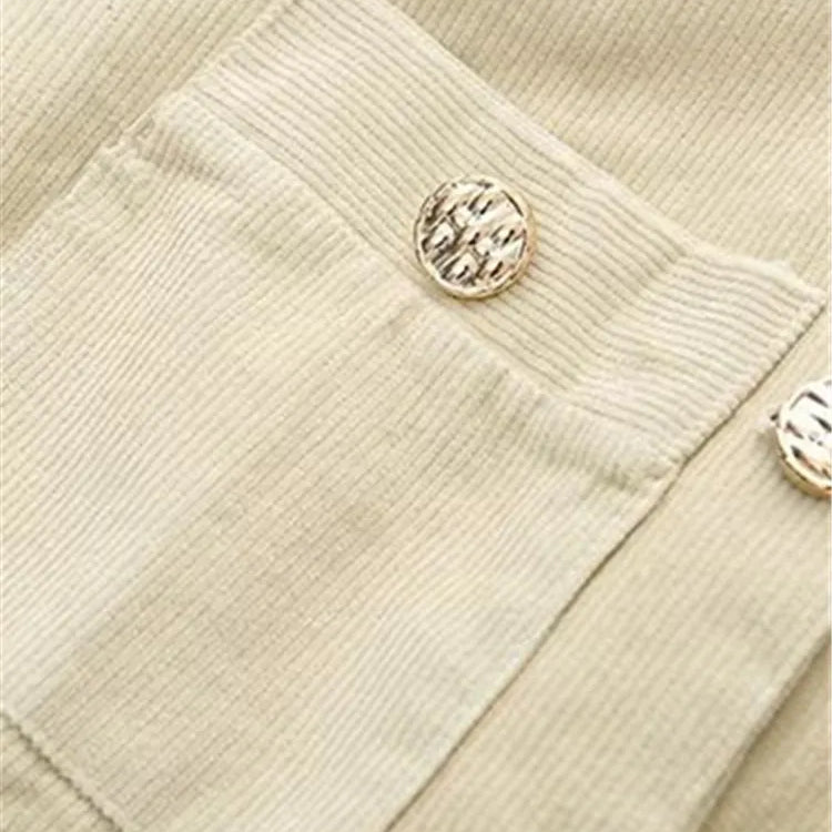 Plus Size Women's Clothing Spring And Autumn Suit Long-Sleeved Short Jacket In Corduroy Fabric And Knee Length Skirt Combination