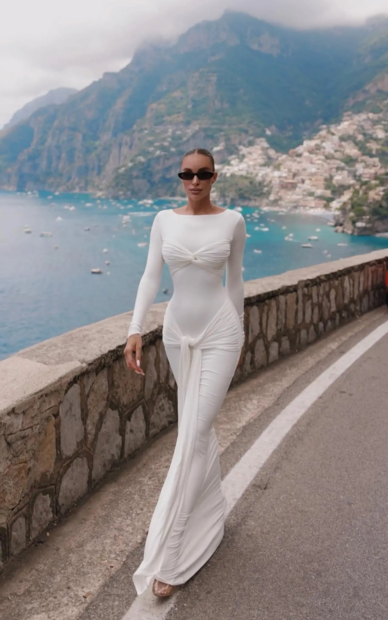 Women Celebrity Sexy O Neck Long Sleeve Gray White Maxi Long Gowns Dress Elegant Evening Party Club Vestido