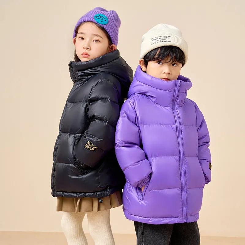 Kids Warm Down Bread Jackets For Boys Girls Fashion Teenage Solid Hooded Parka Snowsuits Winter Children Outerwear Overcoat