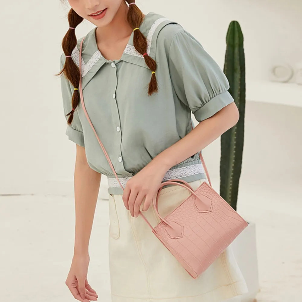 Fashion Crossbody Bag For Women All-Match Shoulder Bag Pu Leather Crocodile Pattern Messenger Bag Mini Square Tote Bag 2024