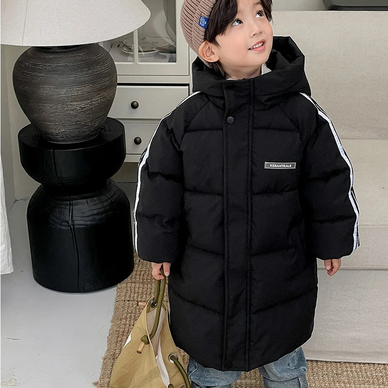 Winter boys girls plus velvet warm hooded jacket 2-9 years old Korean down overcoat thickening fashion children's clothing Photo Color 1
