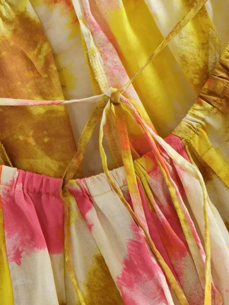 Floral Printed Beach Dress Women Mini Sexy Deep V-neck Backless Halter Female Dresses Summer Vacation Sleeveless Short Robe