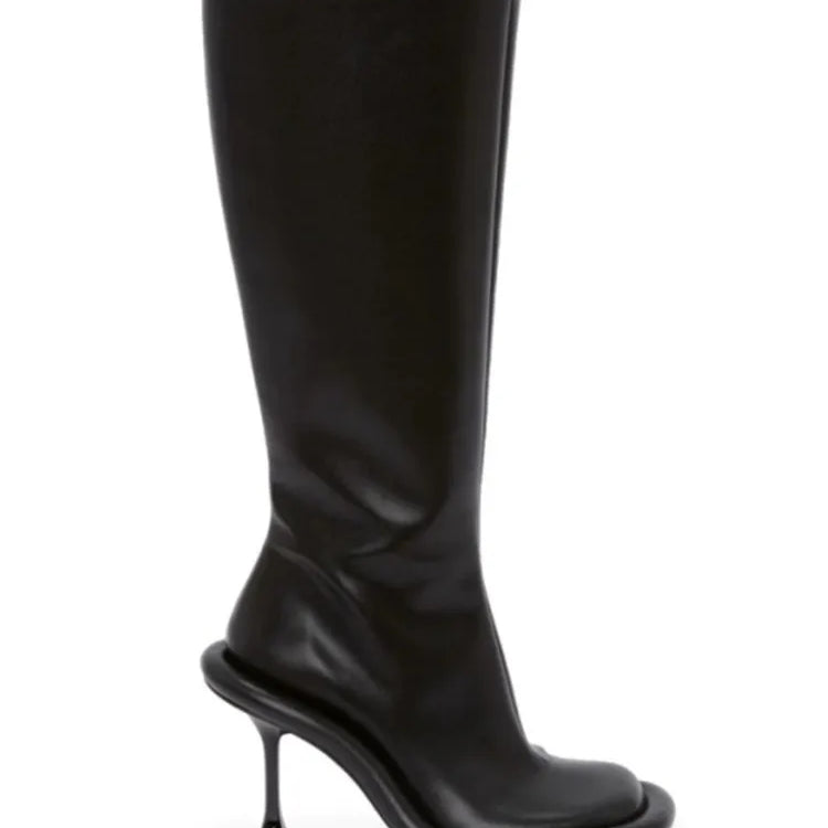 Spring and Autumn Women's New Slender High Heel Denim Short Boots Round Head Side Zipper Fashion Women's Ankle Boots 509 Black long style